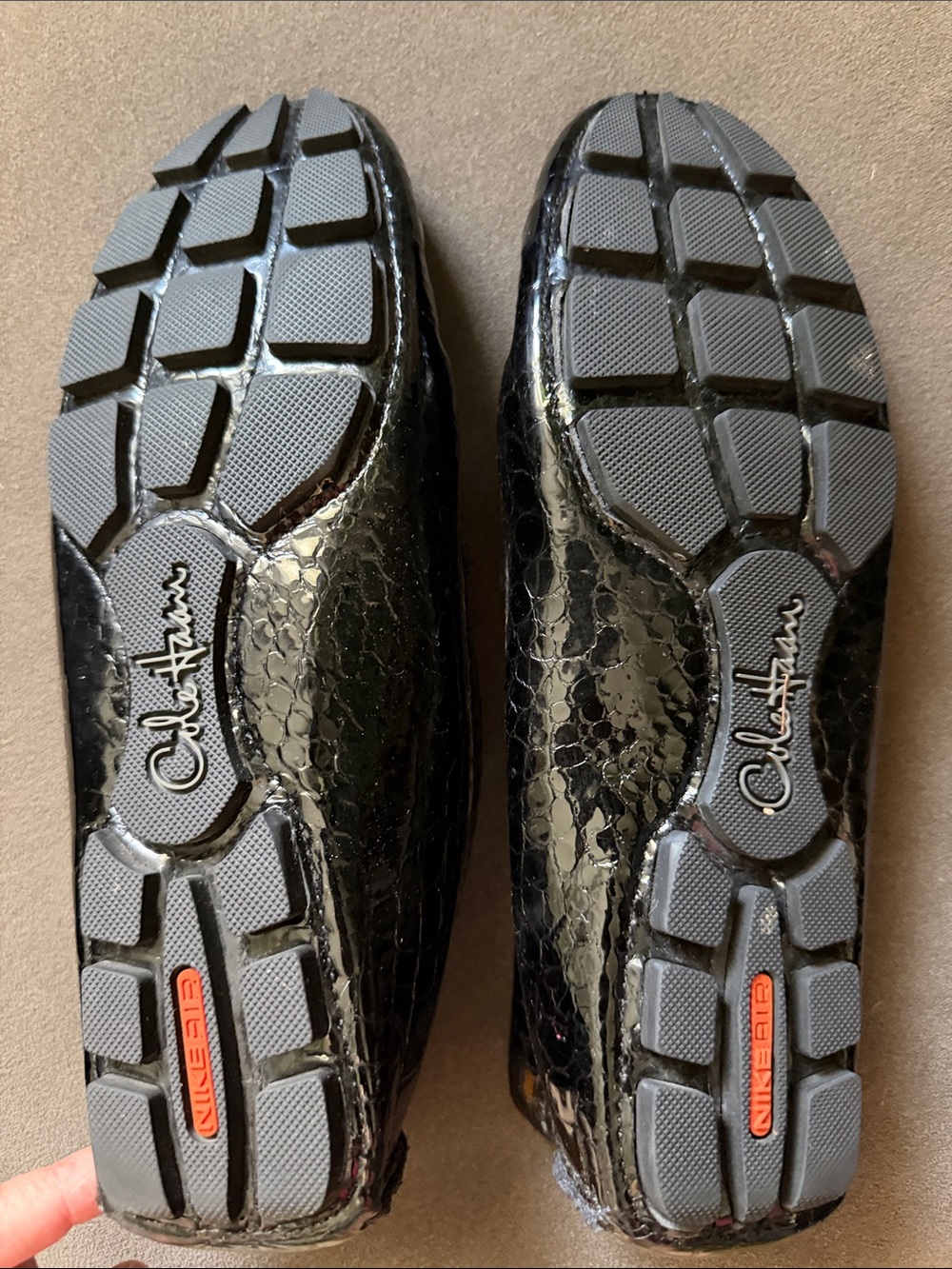 Cole Haan Womens 8.5 Black Patent Leather Mock Croc Driving Loafers Nike Air - Picture 8 of 8
